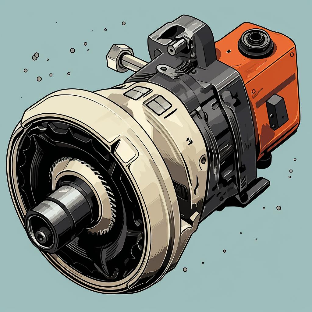 A close-up of a power tool motor with signs of wear and damage.